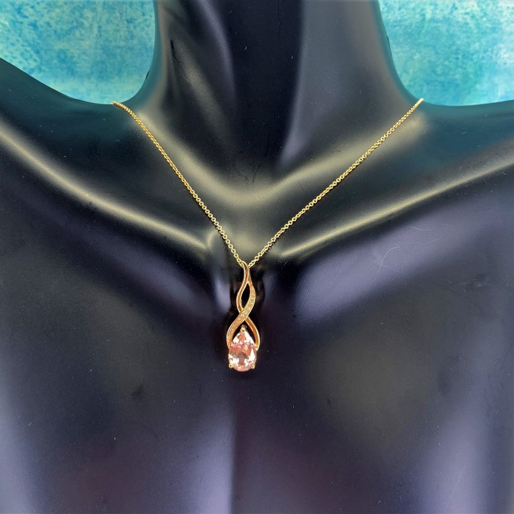 14K Gold Created Morganite & Diamond Pendant